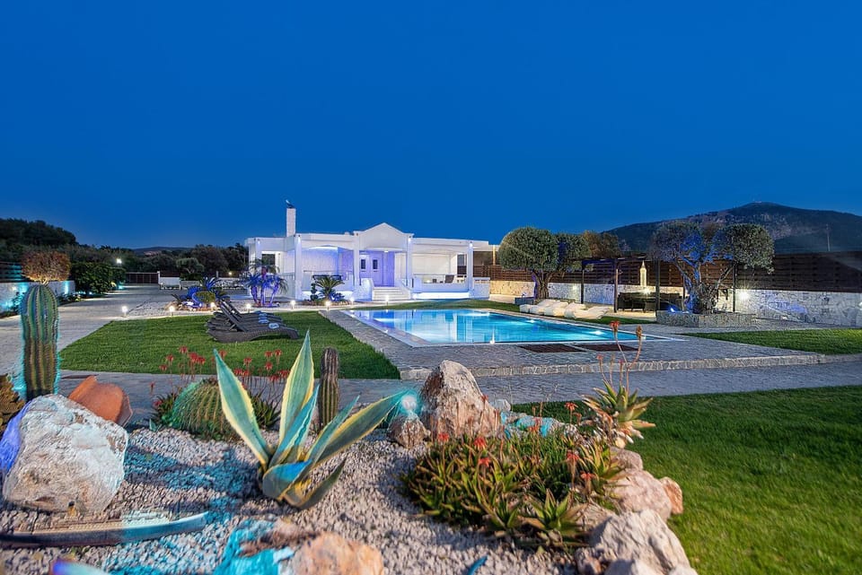 Property building, Patio, Night, Garden, Swimming pool