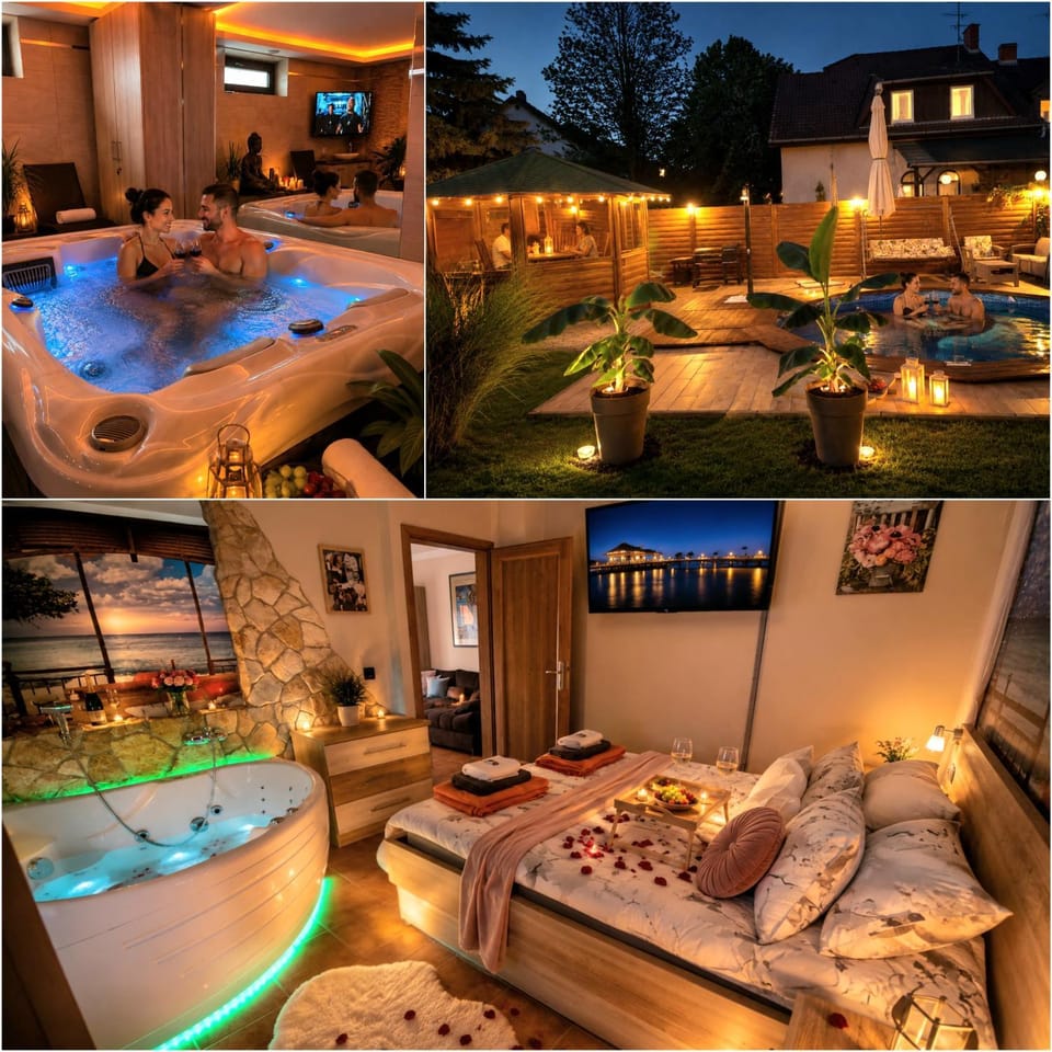 Night, Natural landscape, Hot Tub, towels