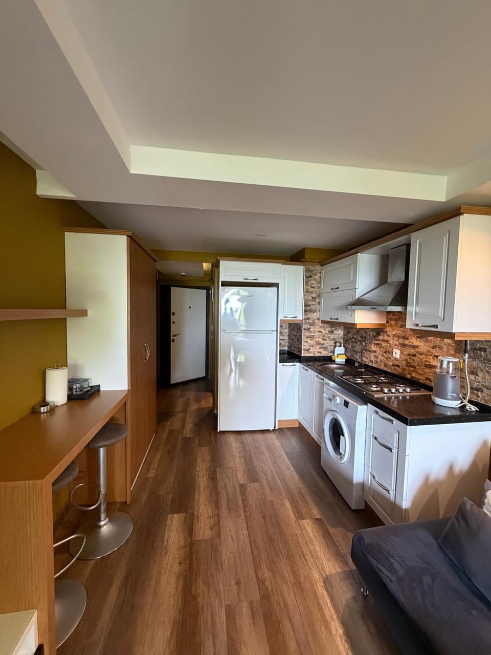 Kitchen or kitchenette, stove