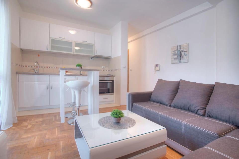 Kitchen or kitchenette, Living room, Seating area, Dining area
