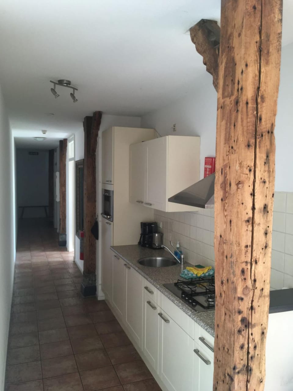 Kitchen or kitchenette, stove