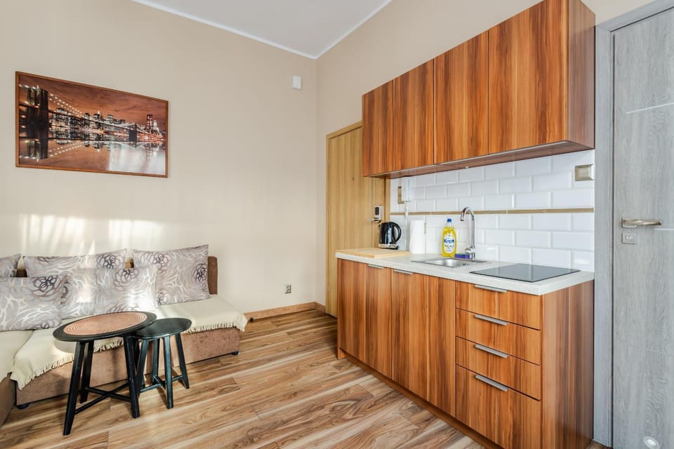 Kitchen or kitchenette, stove