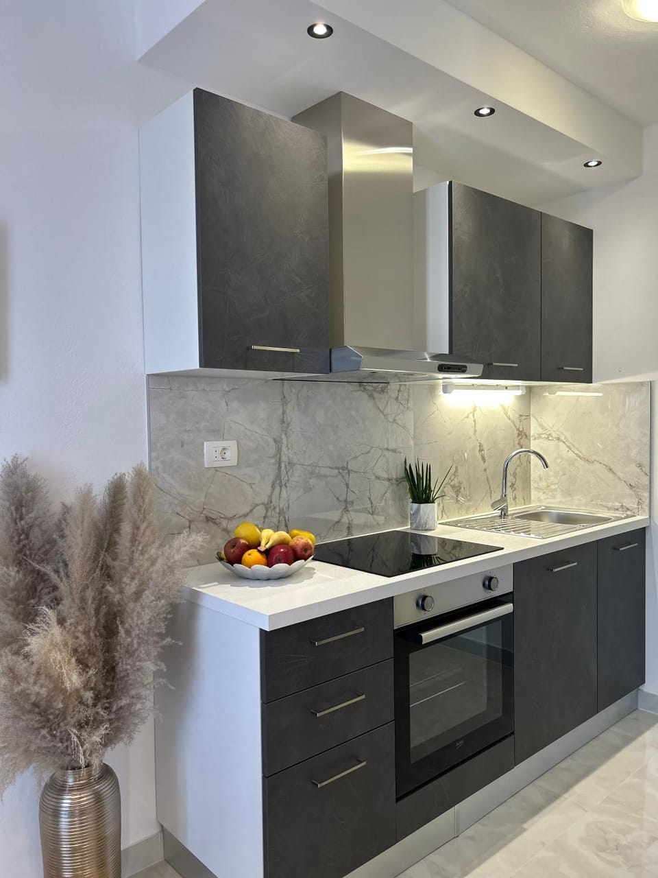 Kitchen or kitchenette, stove