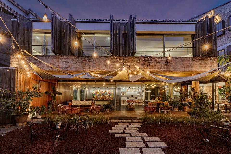 Property building, Night, Garden