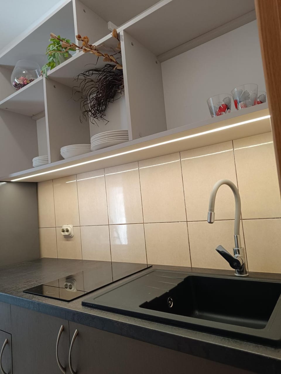 Kitchen or kitchenette, stove