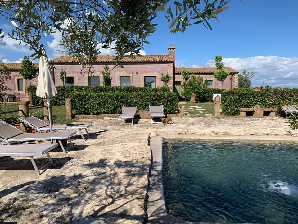 Property building, Garden, Pool view, Swimming pool, sunbed