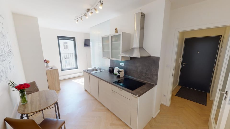 Kitchen or kitchenette, stove