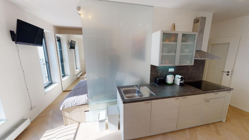 TV and multimedia, Kitchen or kitchenette, Photo of the whole room, Bedroom, stove