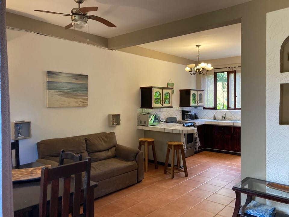 Kitchen or kitchenette, Living room, Seating area, Dining area