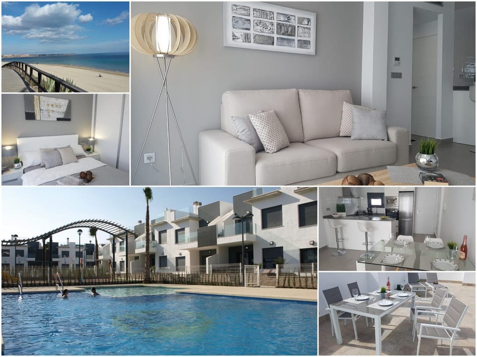Balcony/Terrace, Living room, Dining area, Beach, Swimming pool