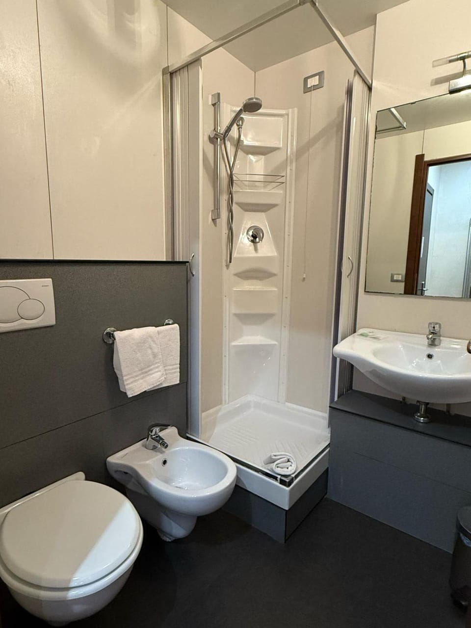 Shower, Toilet, Bathroom, bidet, hair dryier, towels