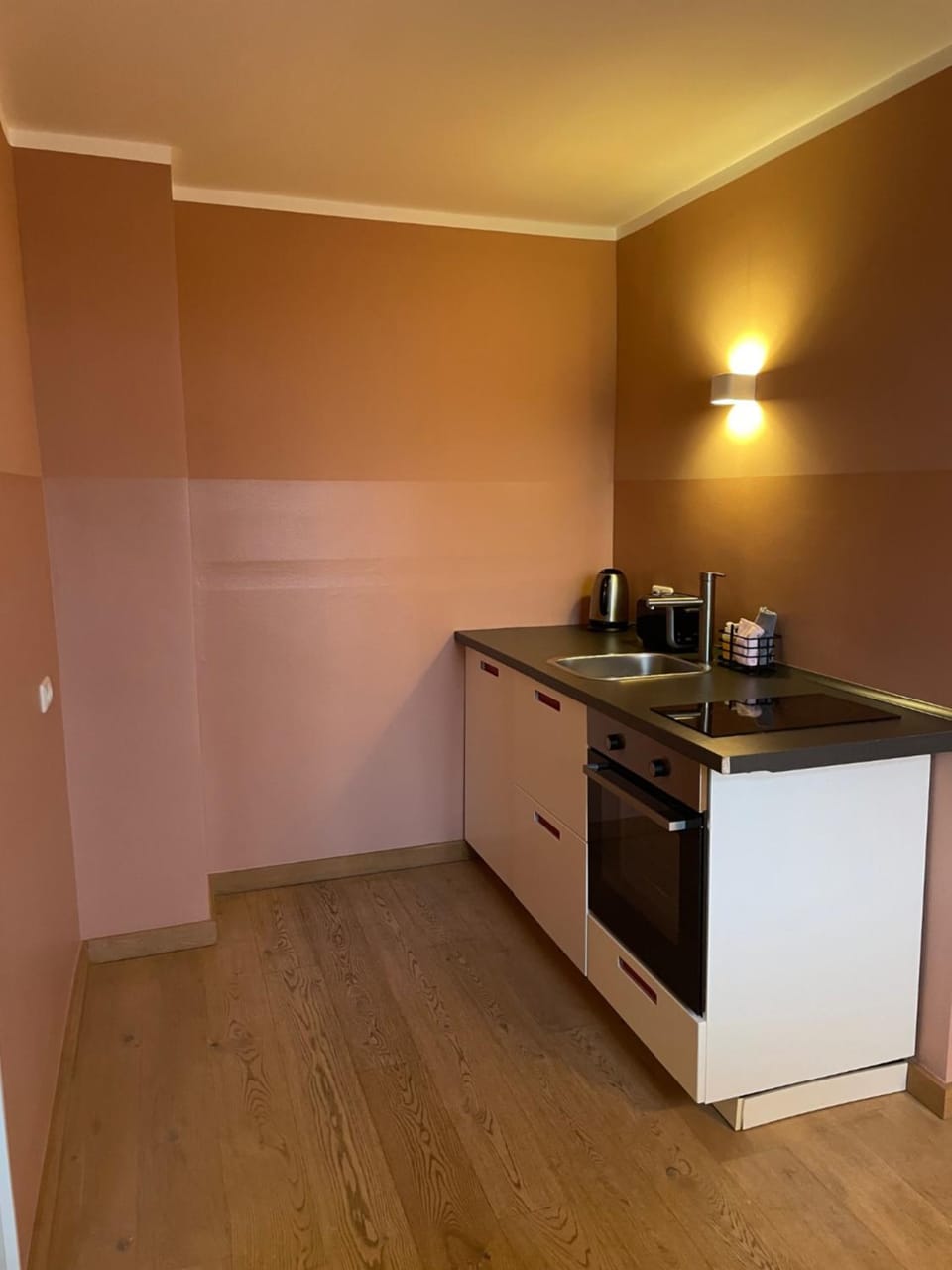 Kitchen or kitchenette, stove