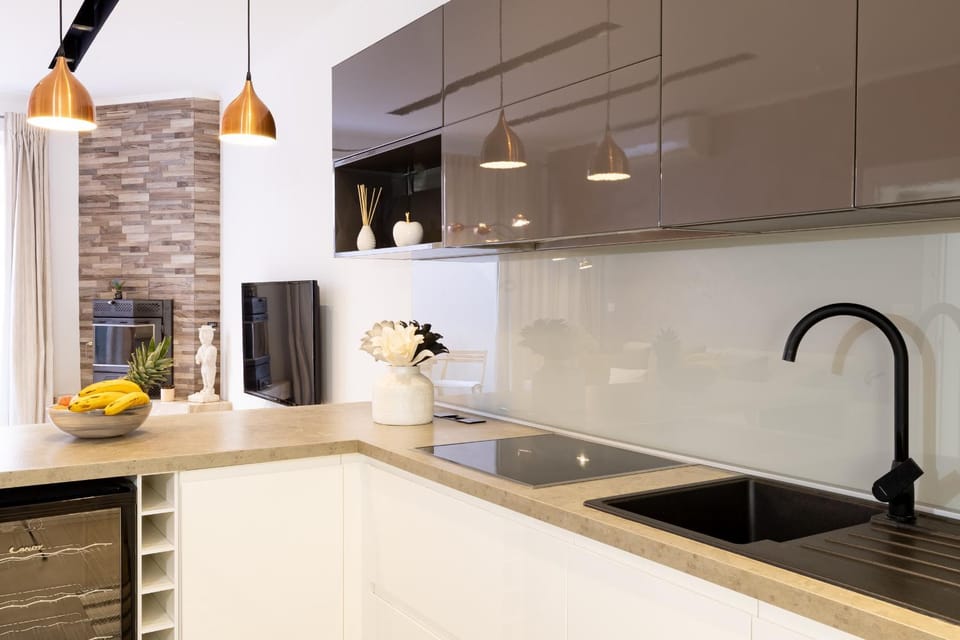 Kitchen or kitchenette, stove