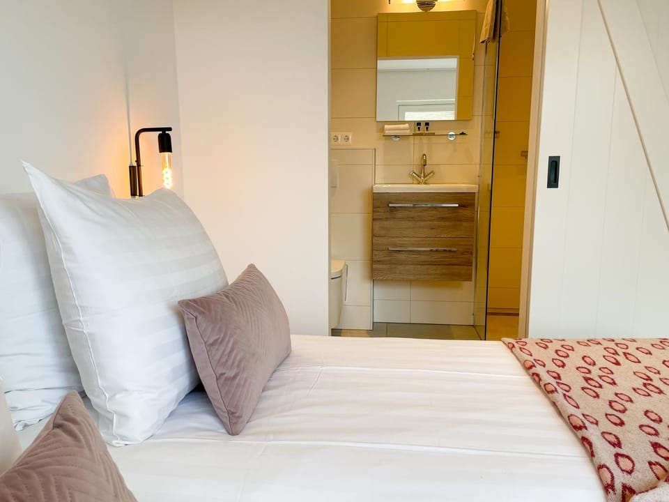 Shower, Bed, Bathroom, Bedroom