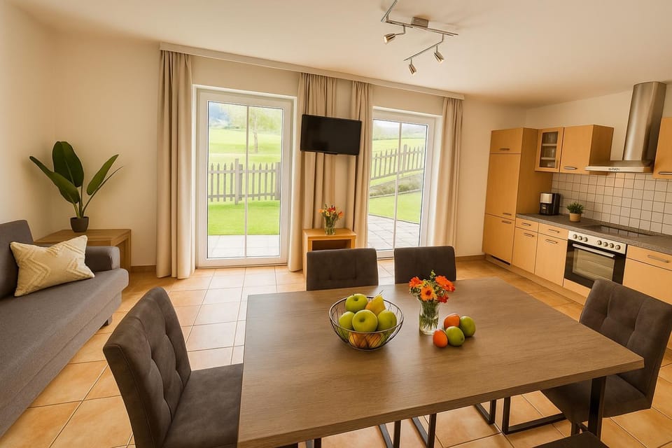 TV and multimedia, Kitchen or kitchenette, Living room, Seating area, Dining area, stove