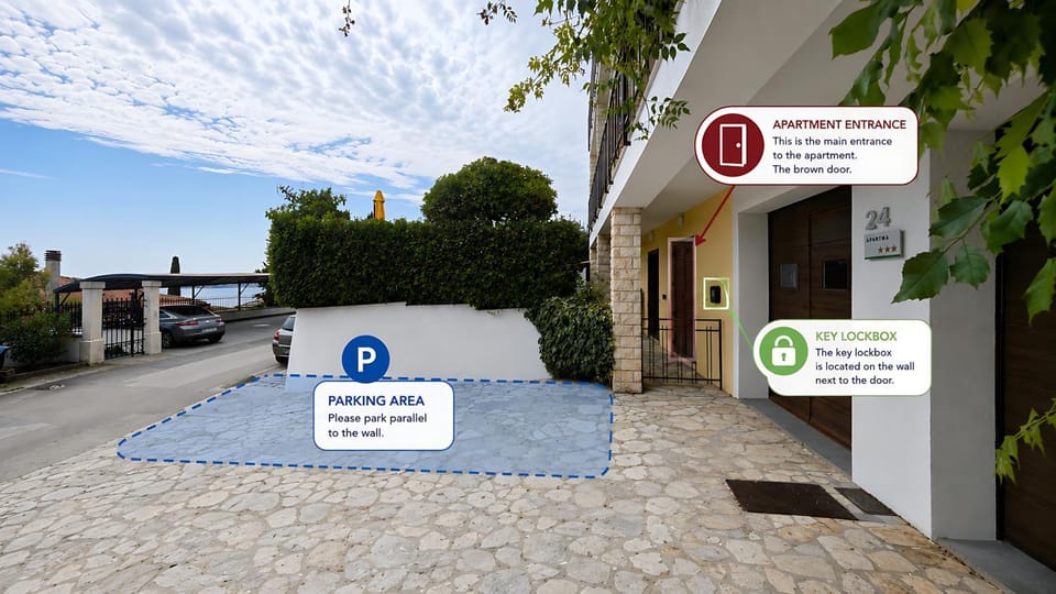 Property building, Facade/entrance, Text overlay, Parking