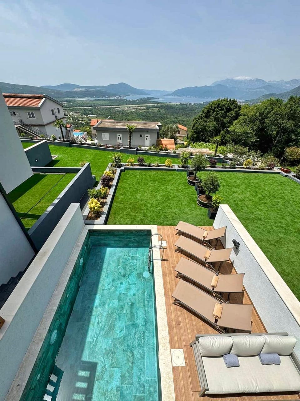 Patio, Pool view, Sea view, sunbed