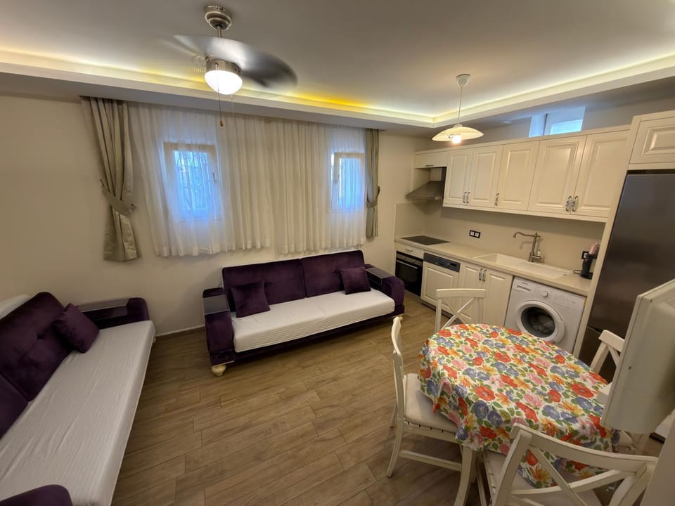 Kitchen or kitchenette, Living room, Seating area, Dining area, minibar, oven, washing machine