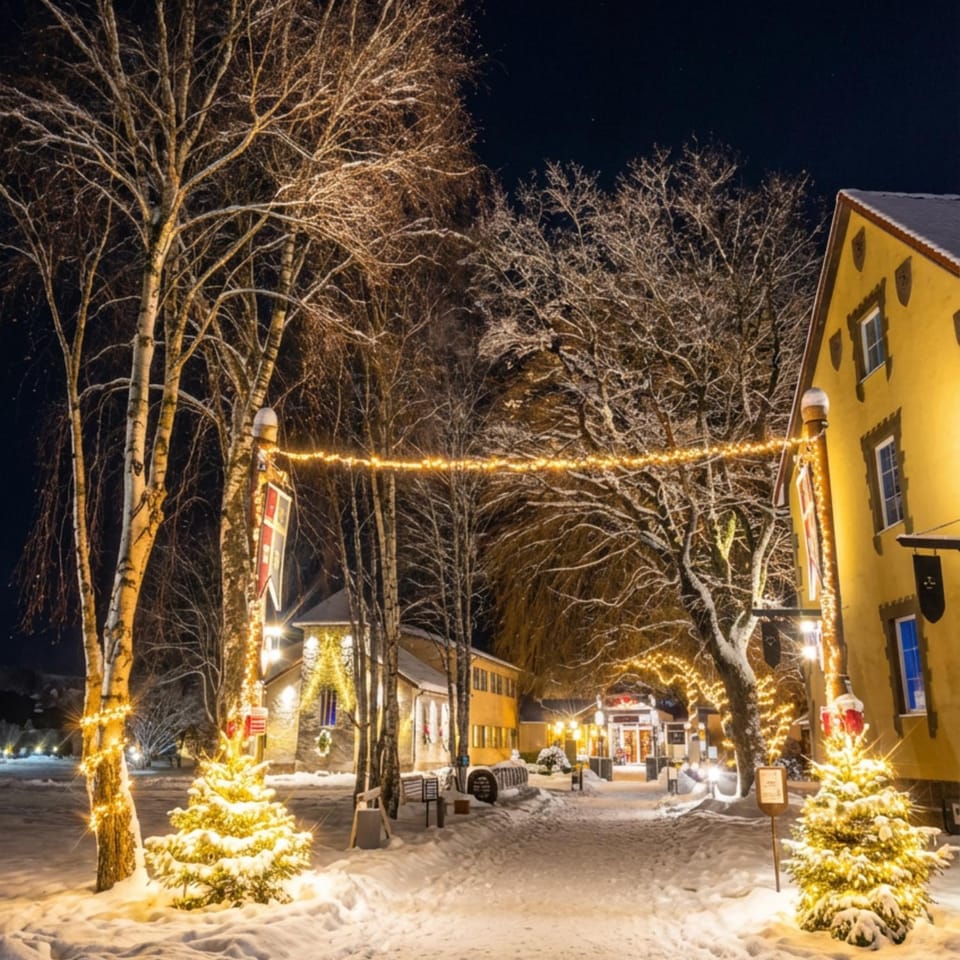 Property building, Night, Winter