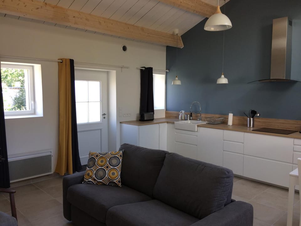 Kitchen or kitchenette, Living room, Seating area, Dining area