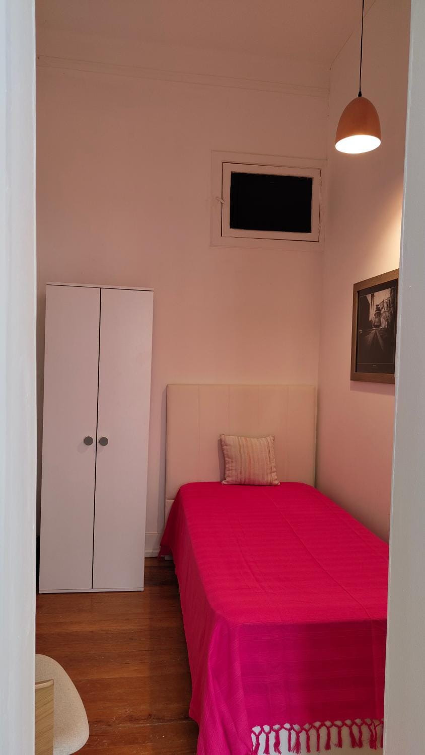 Bed, wardrobe