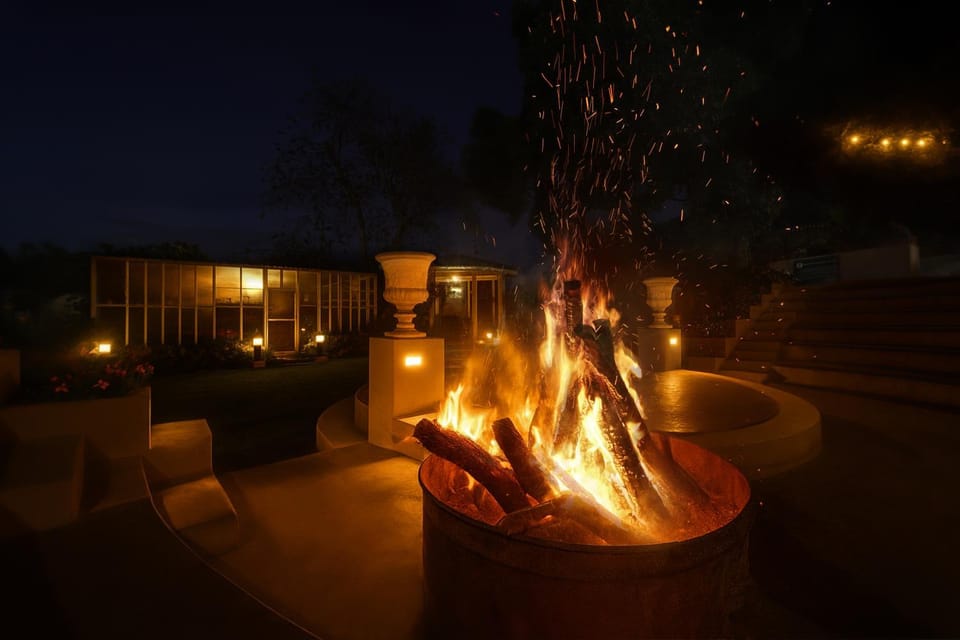 Night, BBQ facilities, fireplace