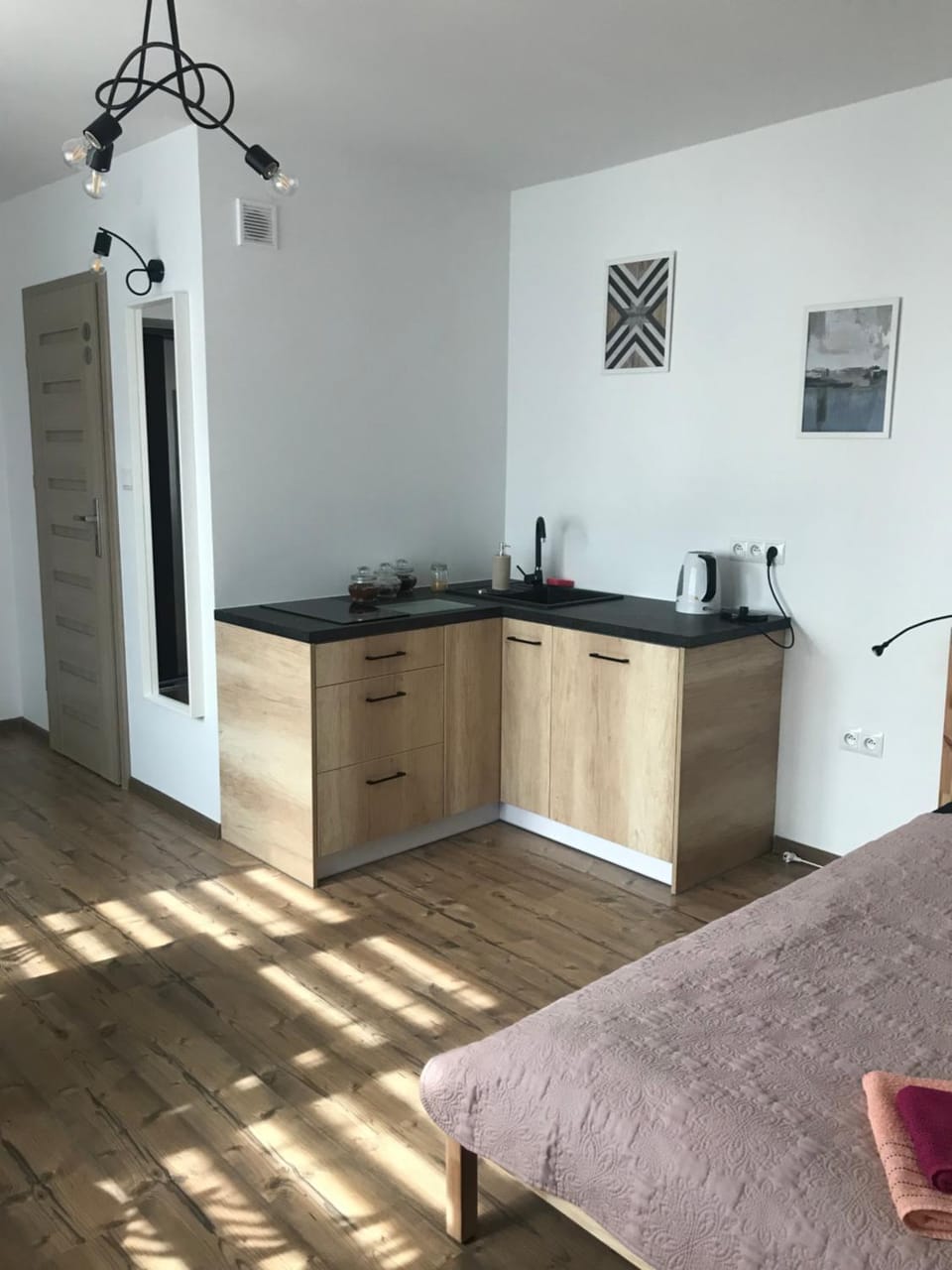 Kitchen or kitchenette, stove
