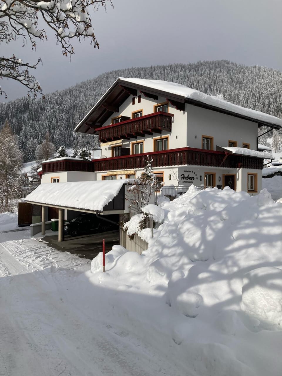 Property building, Winter, Mountain view, Parking