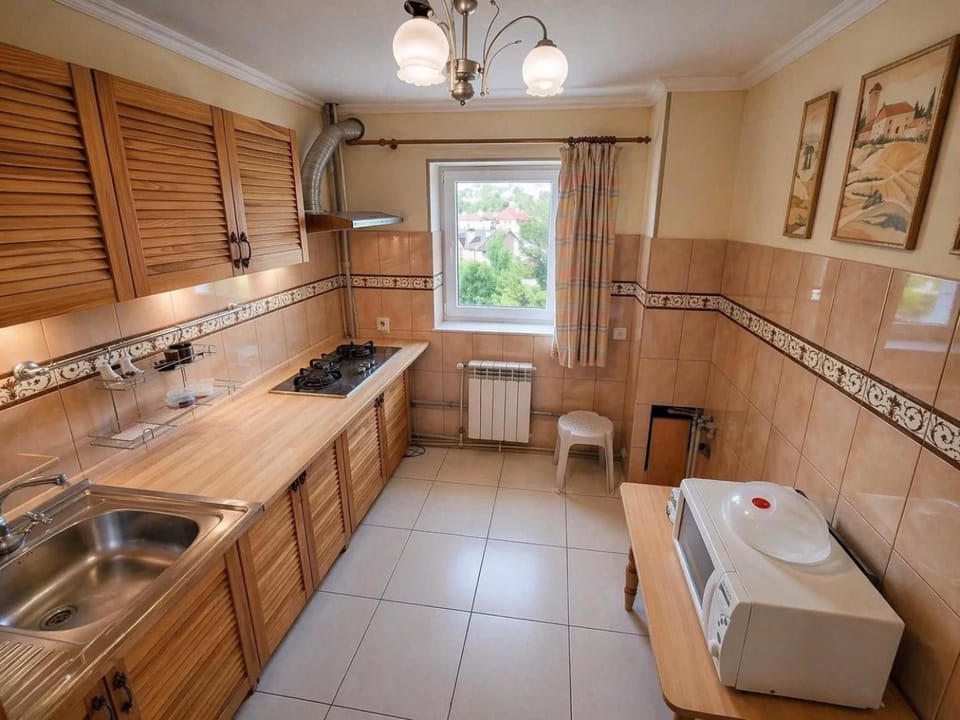 Kitchen or kitchenette, stove