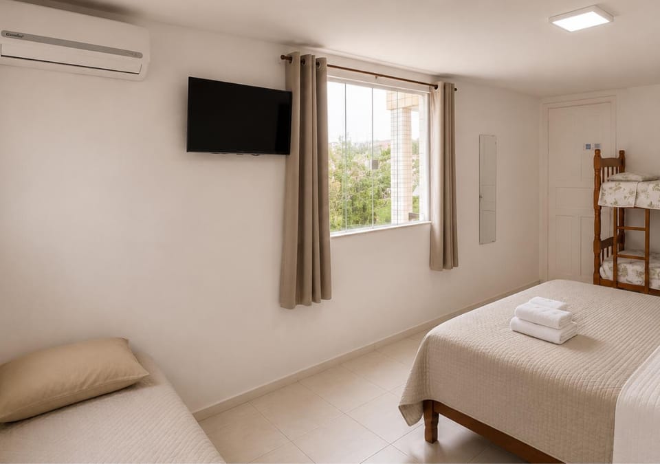 Bed, Photo of the whole room, Bedroom, towels, air conditioner