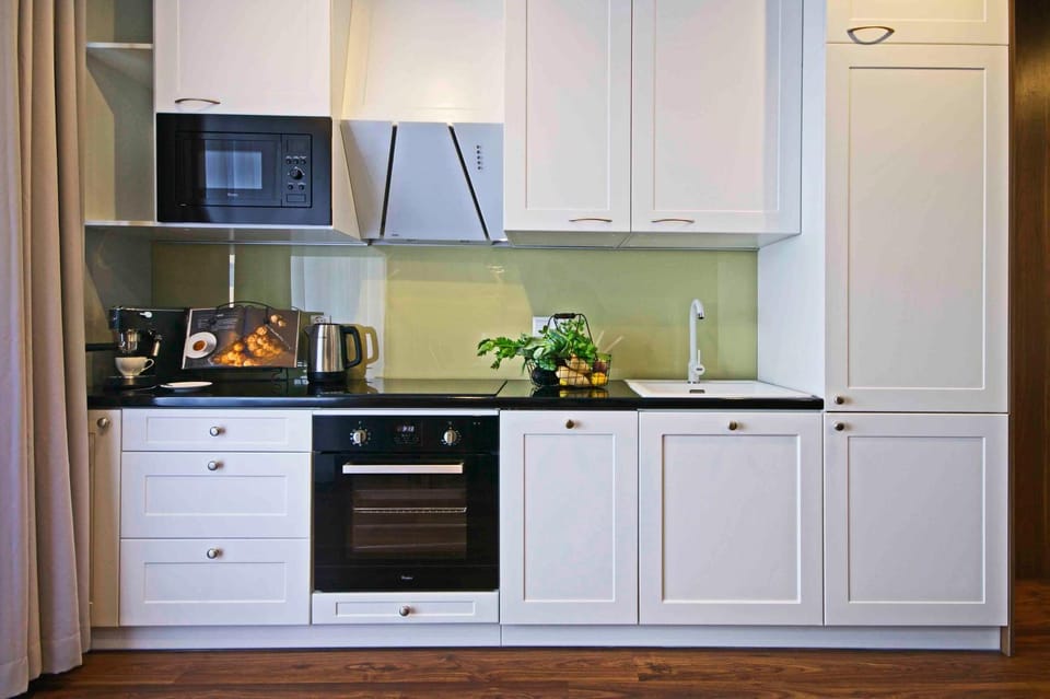 Kitchen or kitchenette, stove
