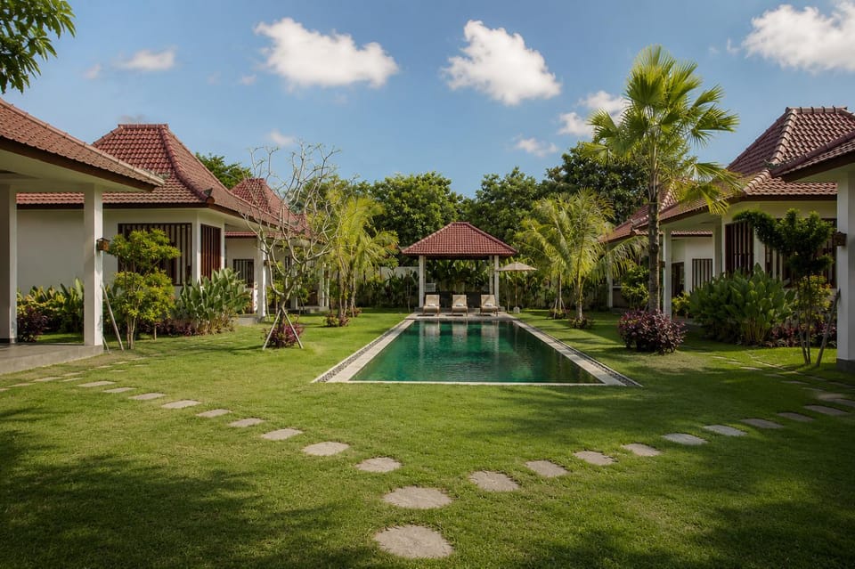 Property building, Natural landscape, Garden, Garden view, Pool view, Swimming pool