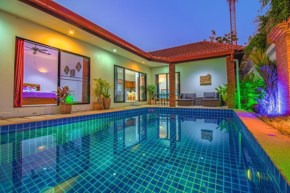 Property building, Swimming pool, Sunset