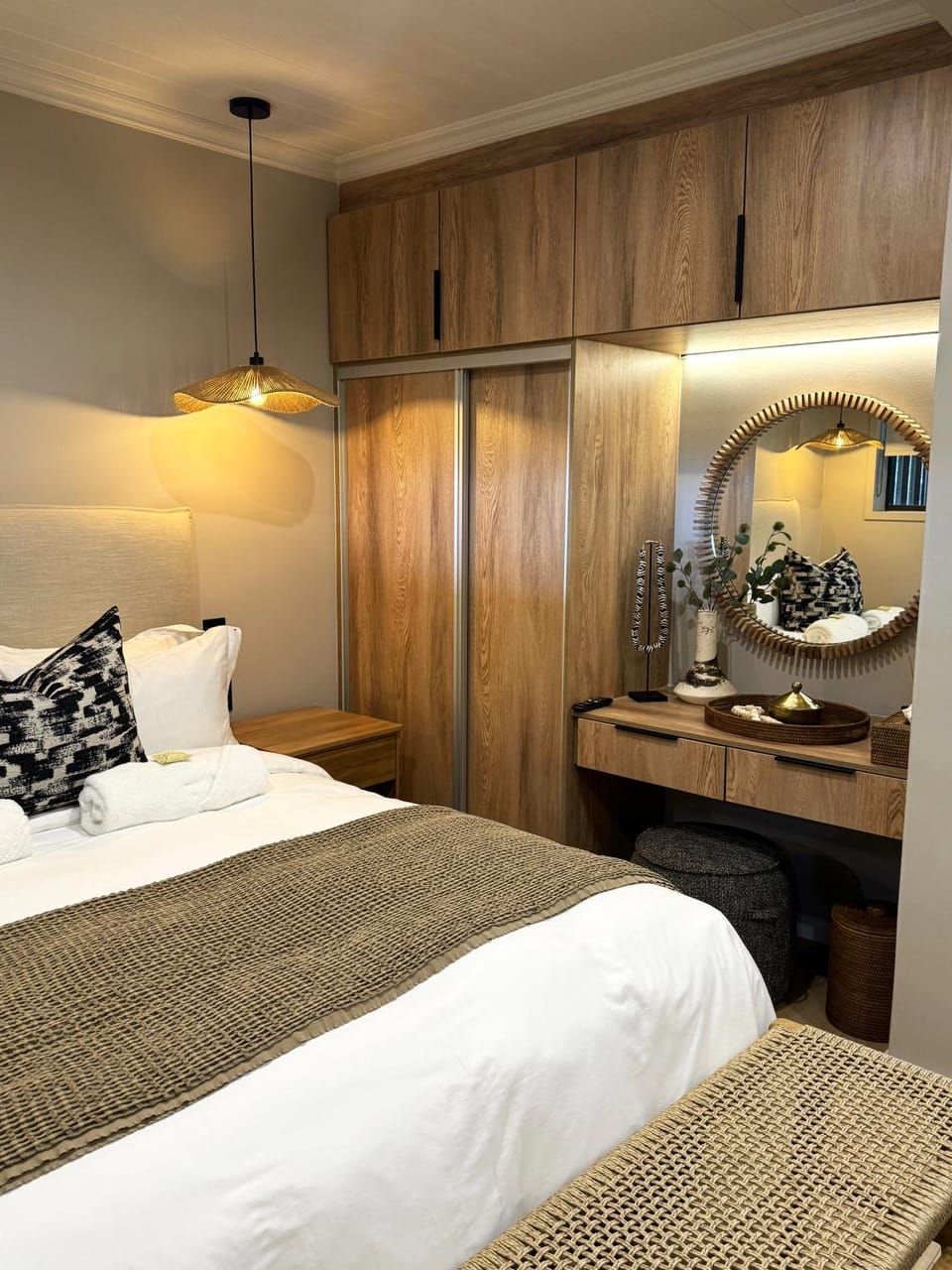 Bed, wardrobe