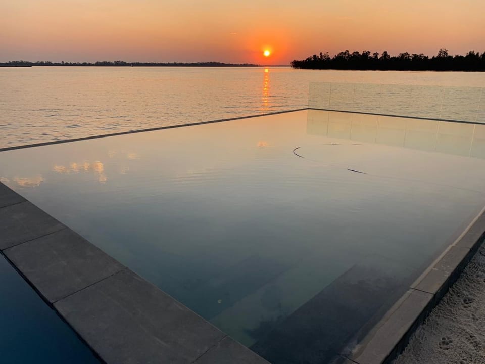Natural landscape, Lake view, Pool view, Swimming pool, Sunset