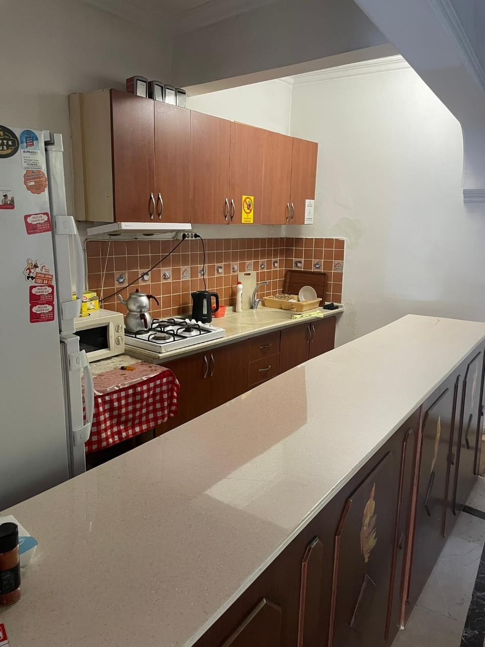 Kitchen or kitchenette, stove
