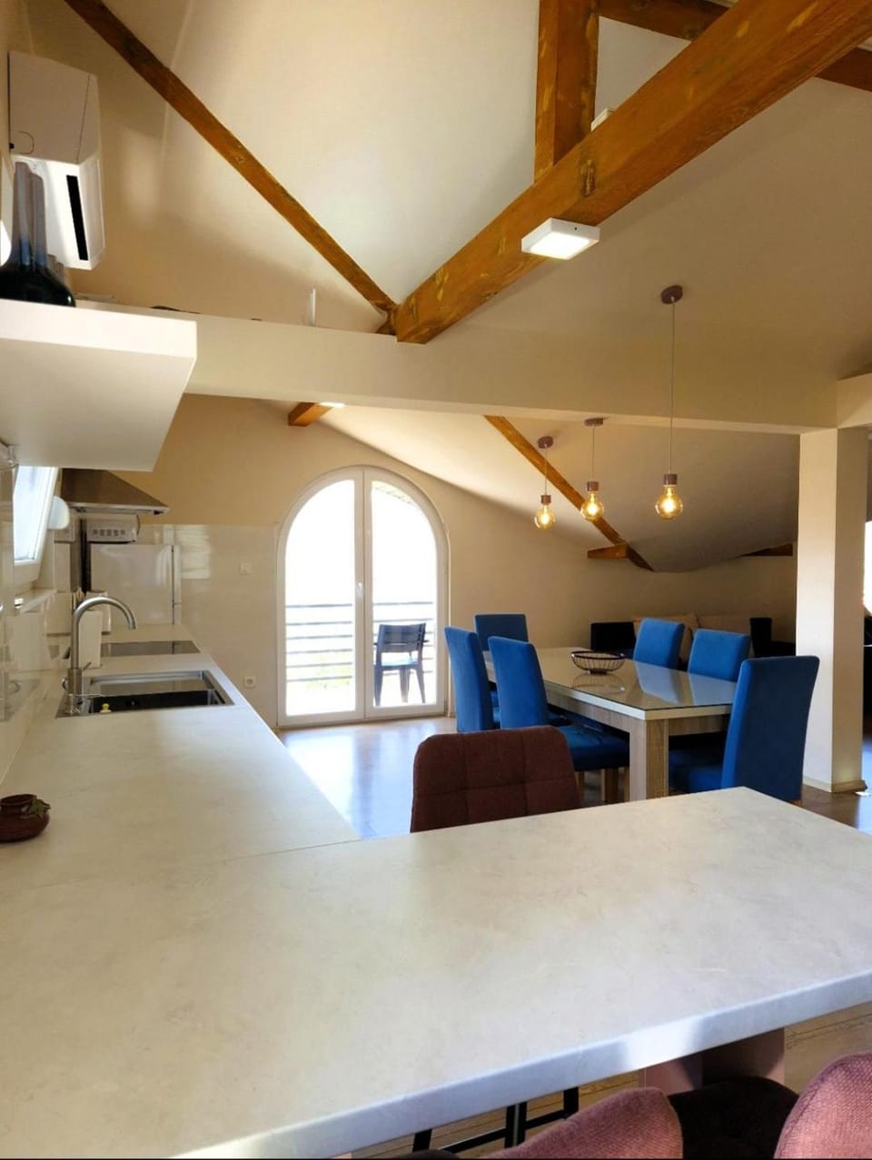 Kitchen or kitchenette, Living room, Seating area