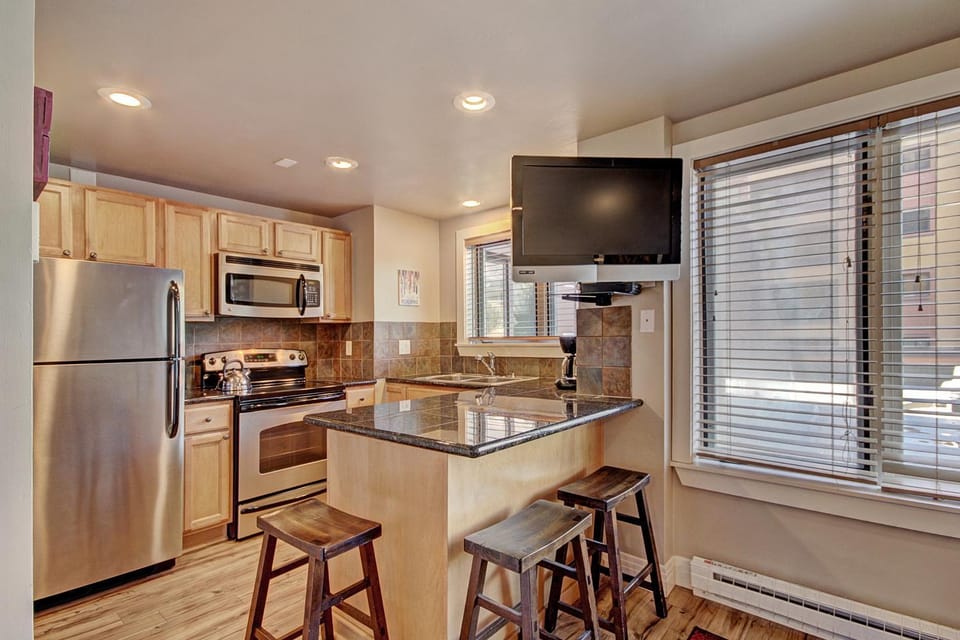 Winter Ski-in out Studio Sleeps 4, Steps to Historic Main St Apartment in Breckenridge