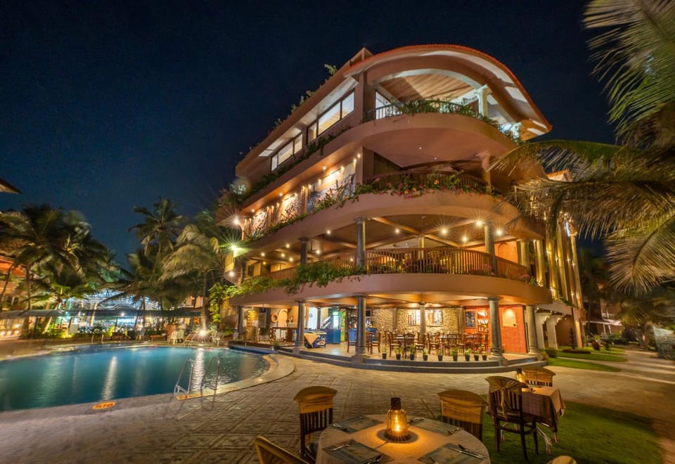 Property building, Night, Pool view, Swimming pool