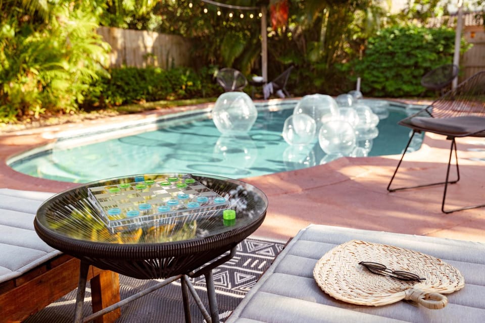 Patio, Day, Natural landscape, Pool view, Swimming pool, sunbed