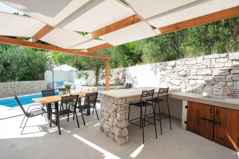 Patio, BBQ facilities, Seating area, Dining area, Pool view