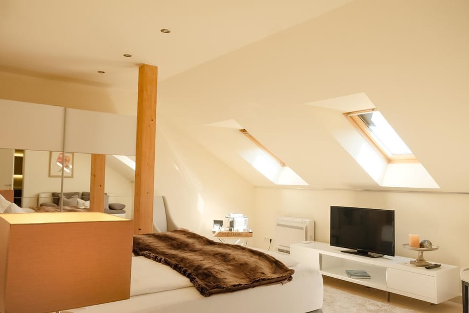 Bed, TV and multimedia, Living room, Photo of the whole room, Seating area, Bedroom