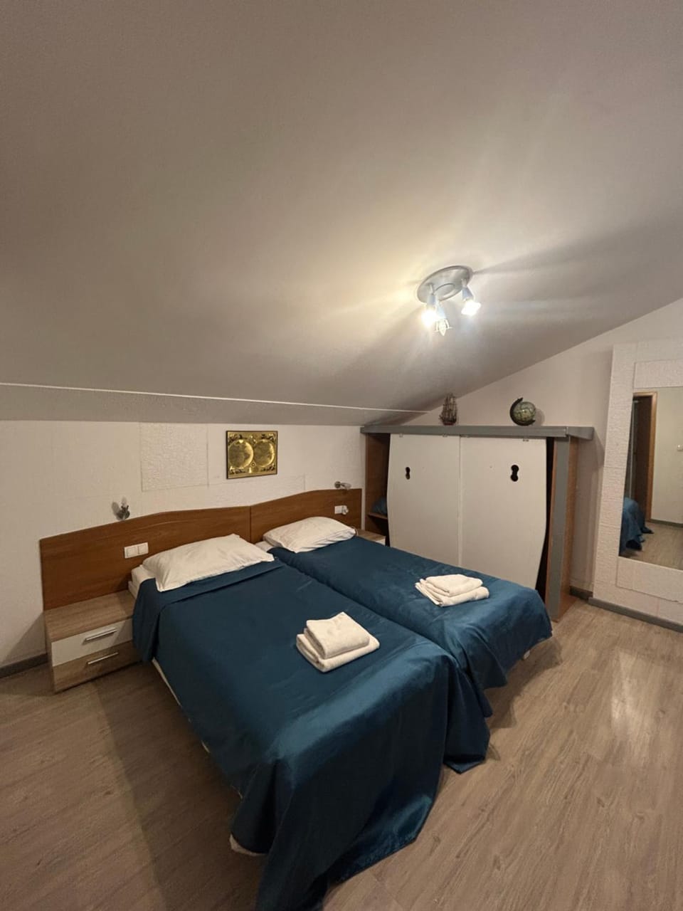 Bed, wardrobe