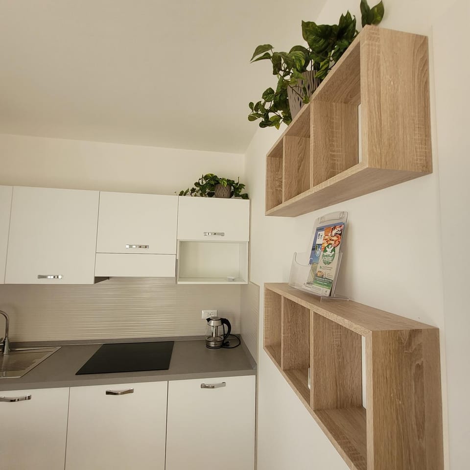 Kitchen or kitchenette, stove