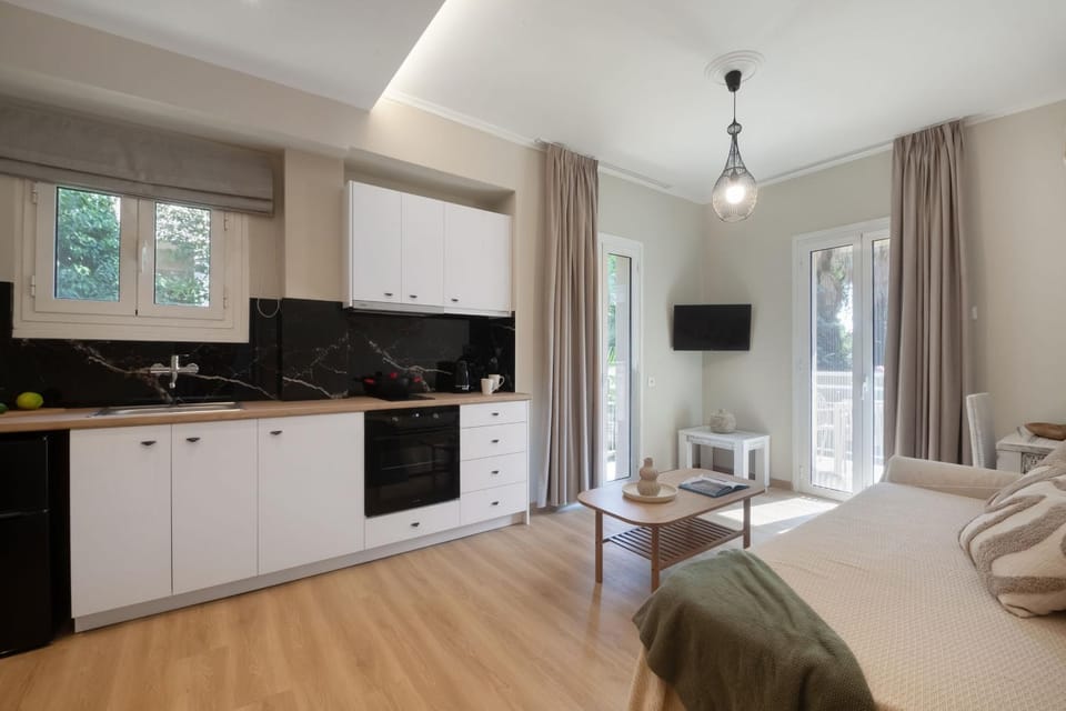 Bed, TV and multimedia, Kitchen or kitchenette, Living room, Seating area