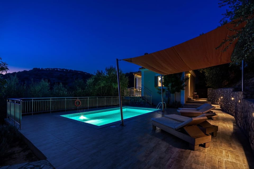 Property building, Night, Swimming pool, Swimming pool