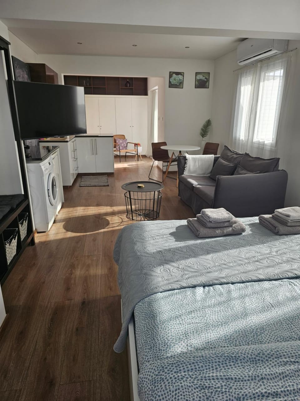 Bed, TV and multimedia, Kitchen or kitchenette, Living room, Photo of the whole room, Bedroom