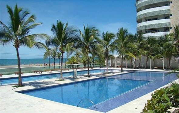 Property building, Natural landscape, Pool view, Sea view, Swimming pool