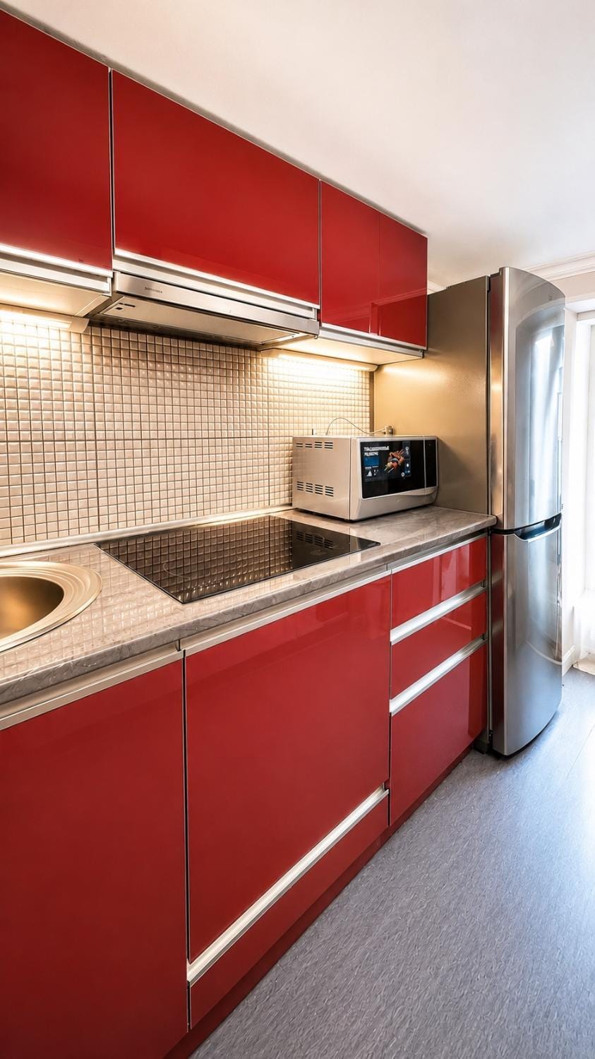 Kitchen or kitchenette, stove
