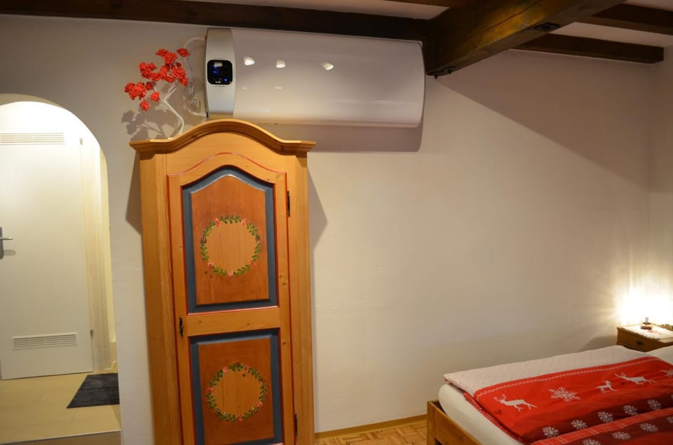 Bed, wardrobe